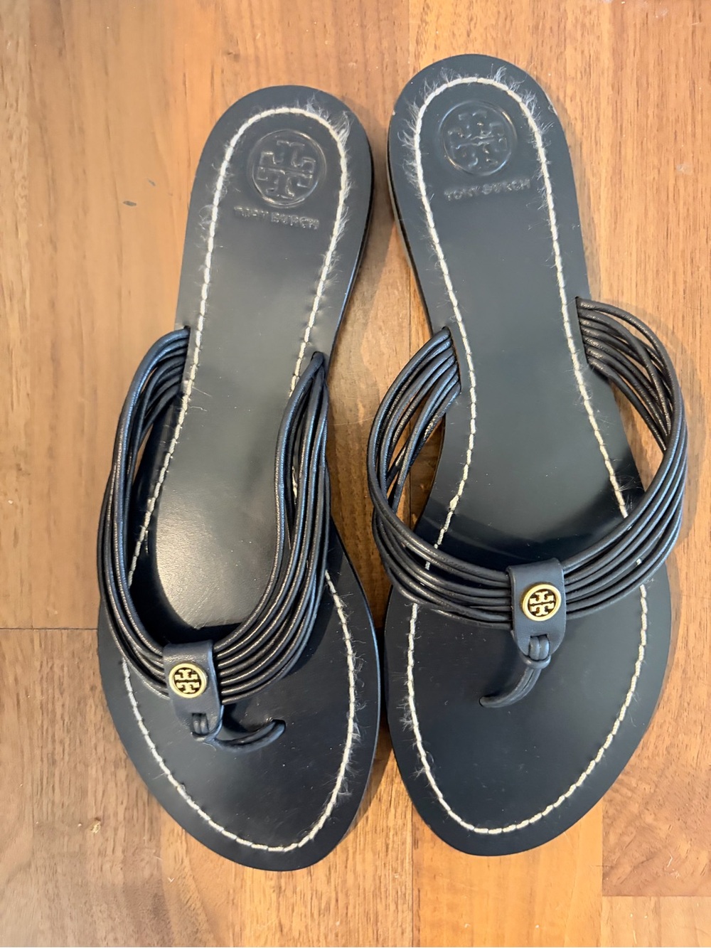 Tory Burch Black Leather Multi-Strap Thong Sandals Size 9